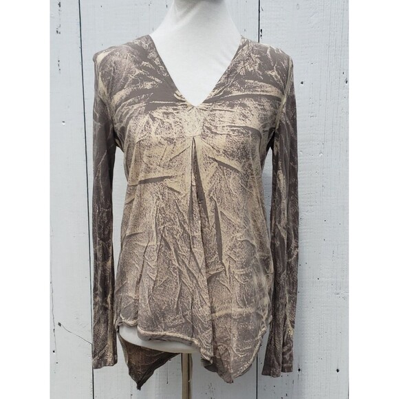 XCVI Tops - XCVI Women Brown Long Sleeve V Neck Relaxed Fit T Shirt Sz XS